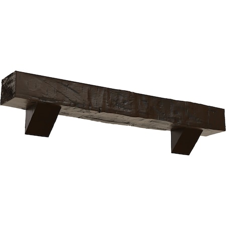 Hand Hewn Faux Wood Fireplace ManteL W/Breckinridge Corbels, Burnished Mahogany, 6H  X 6D X 48W